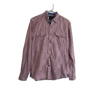 Tranquility Mayhem Long Sleeve Button Up Maroon White Shirt Mens Size S